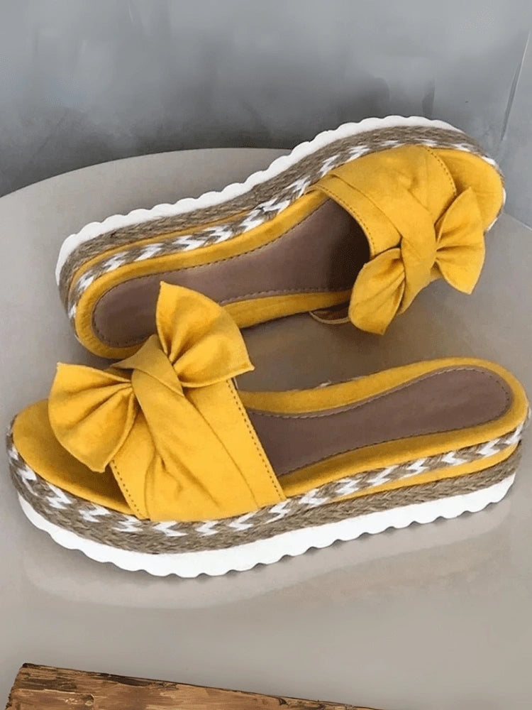 CozyBow™ Platform Slide Sandals