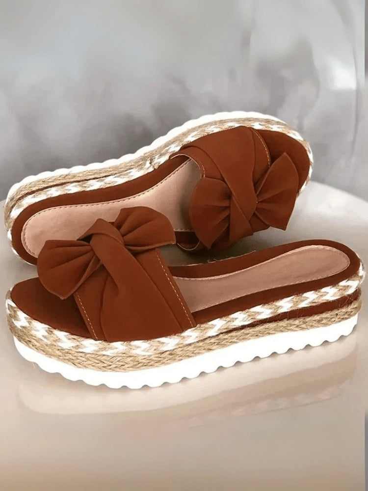 CozyBow™ Platform Slide Sandals