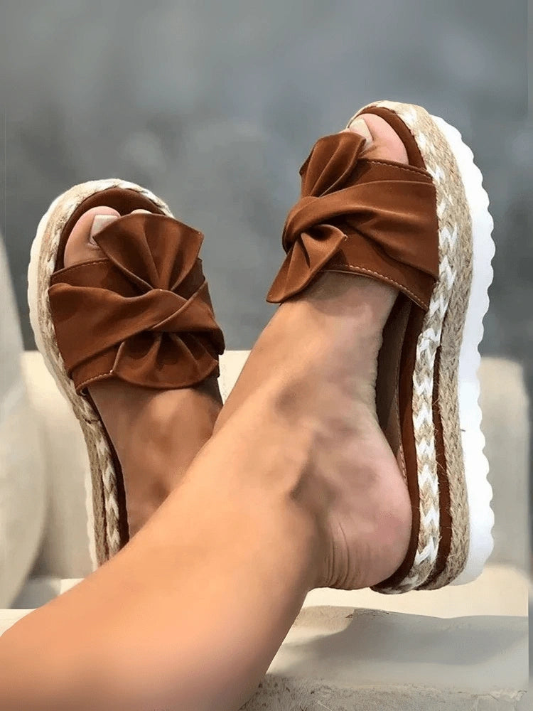 CozyBow™ Platform Slide Sandals