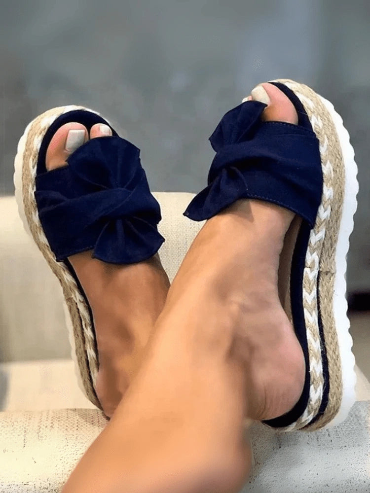 CozyBow™ Platform Slide Sandals