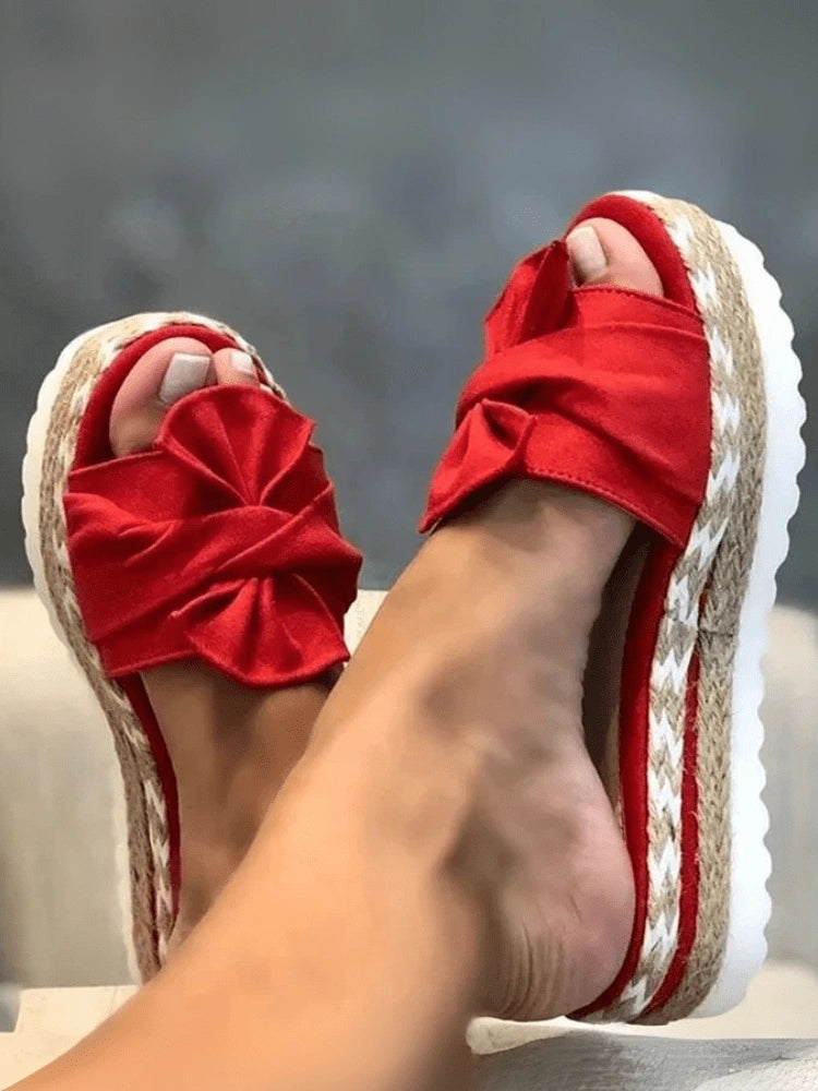 CozyBow™ Platform Slide Sandals