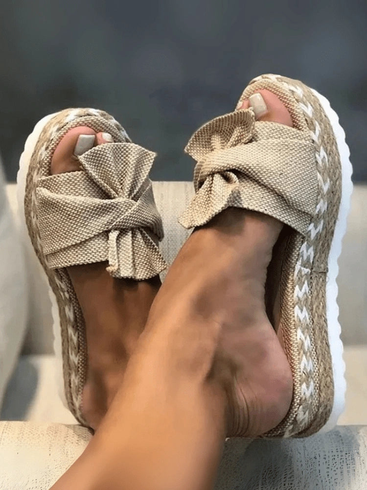 CozyBow™ Platform Slide Sandals
