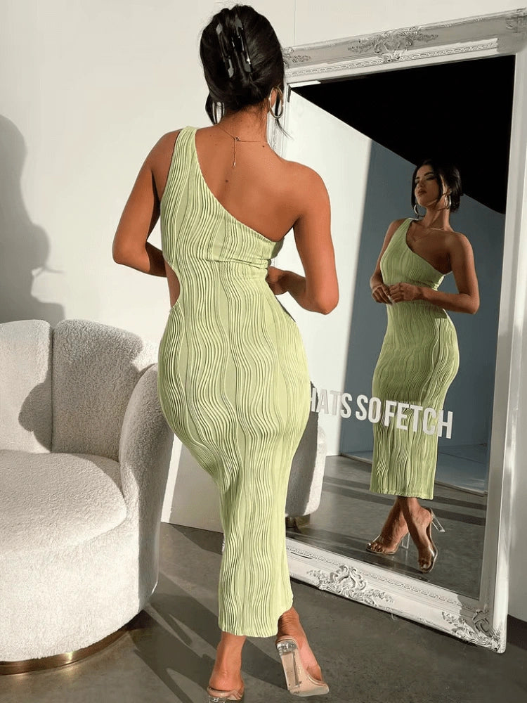 Kristy One-Shoulder Cut-Out Midi Dress