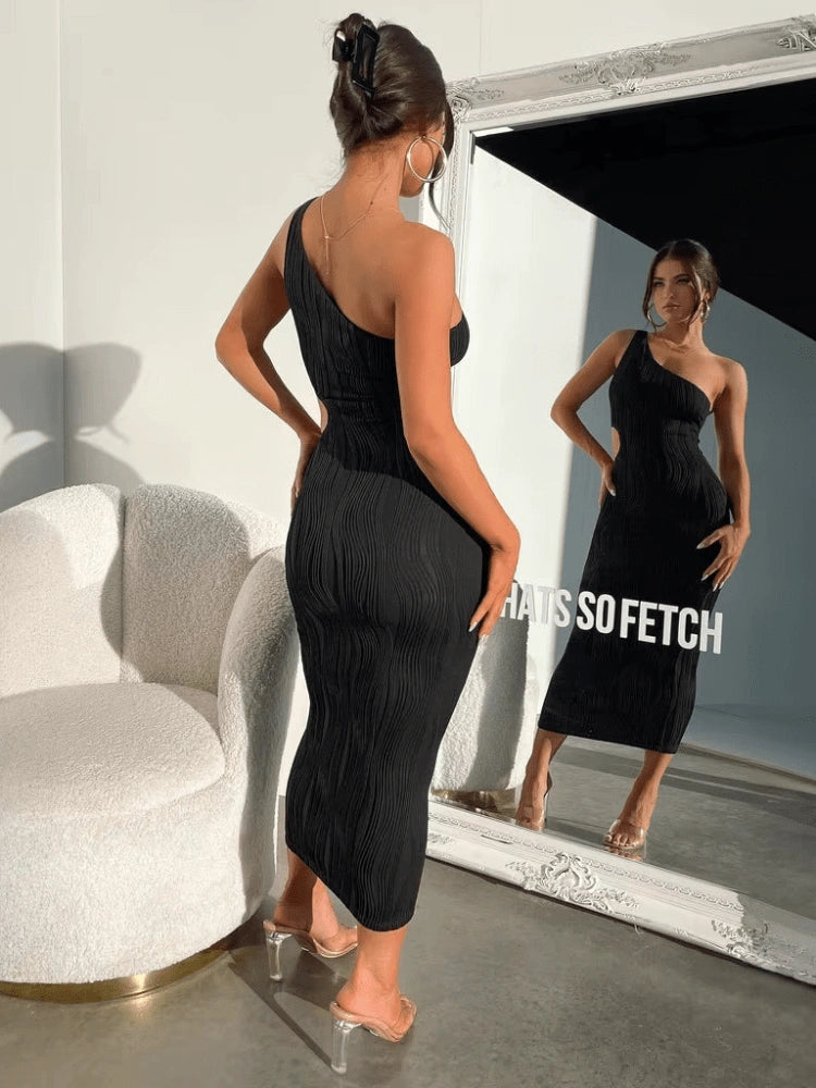 Kristy One-Shoulder Cut-Out Midi Dress