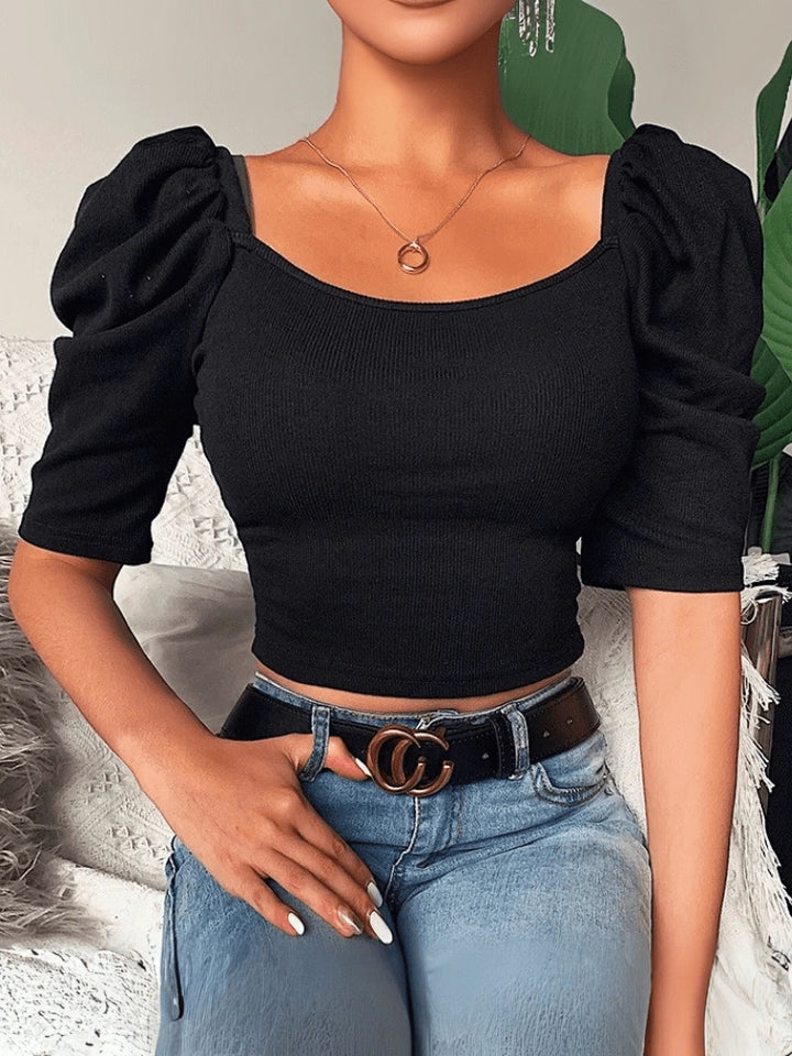 Havin Bold Puff Sleeve Ribbed Top