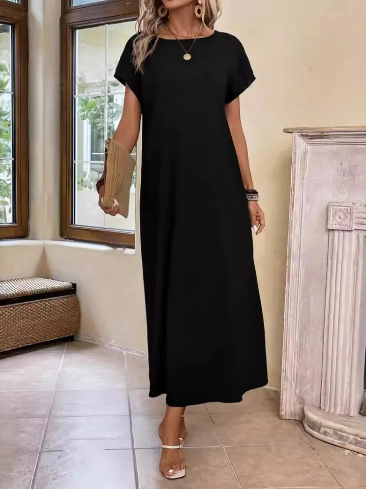 Brianne Classic Black Short-Sleeve Maxi Dress