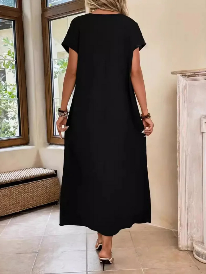 Brianne Classic Black Short-Sleeve Maxi Dress