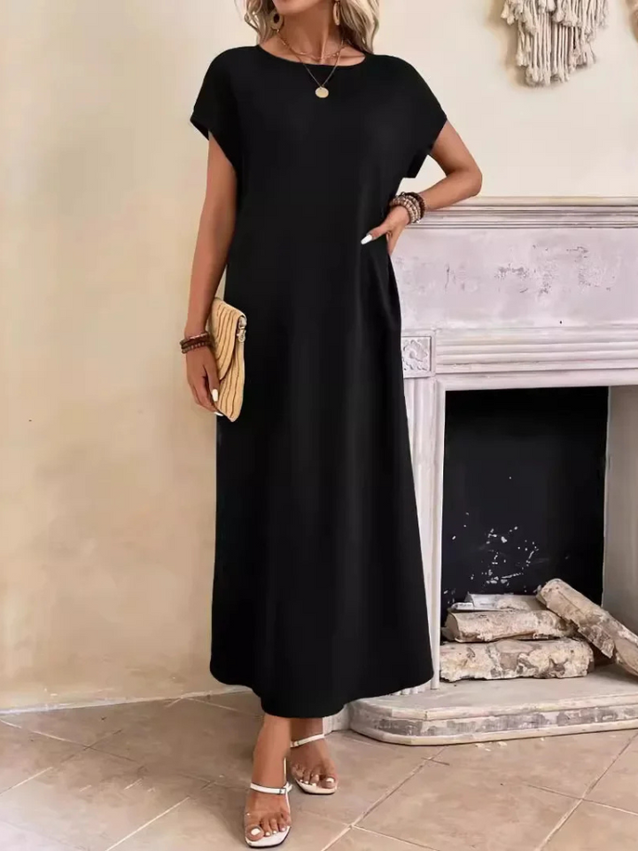 Brianne Classic Black Short-Sleeve Maxi Dress