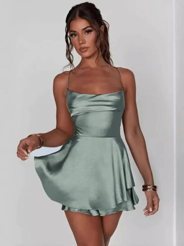 Bonni Satin Mini Dress with Spaghetti Straps
