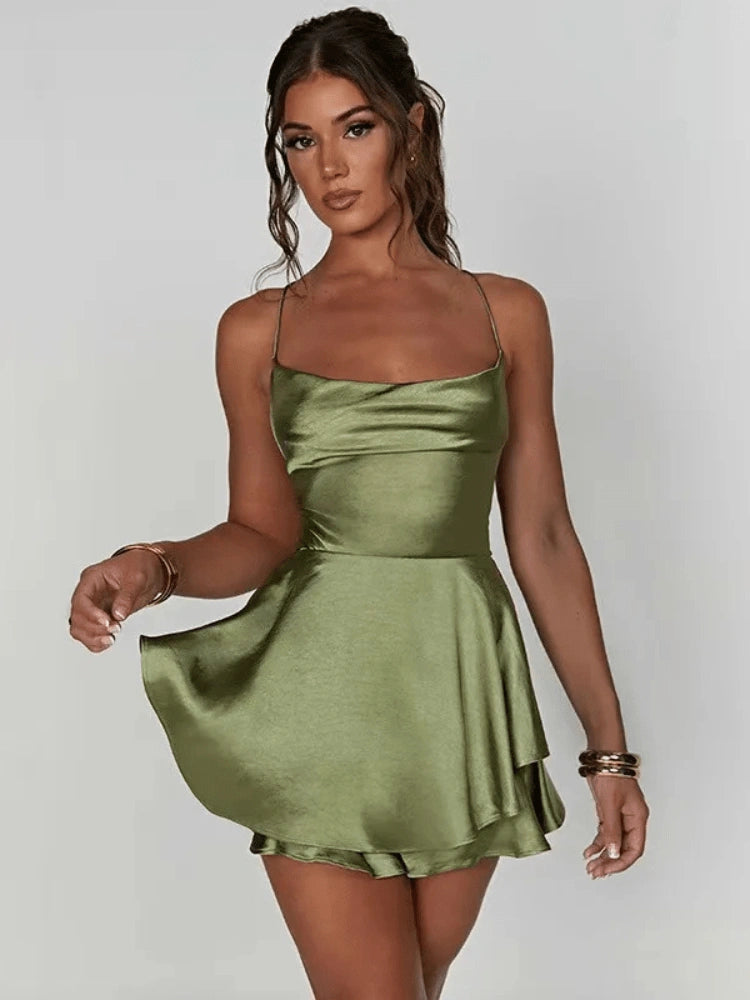 Bonni Satin Mini Dress with Spaghetti Straps
