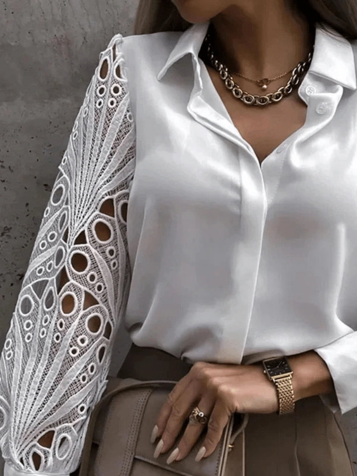 Beth Satin Blouse with Lace Statement Sleeves