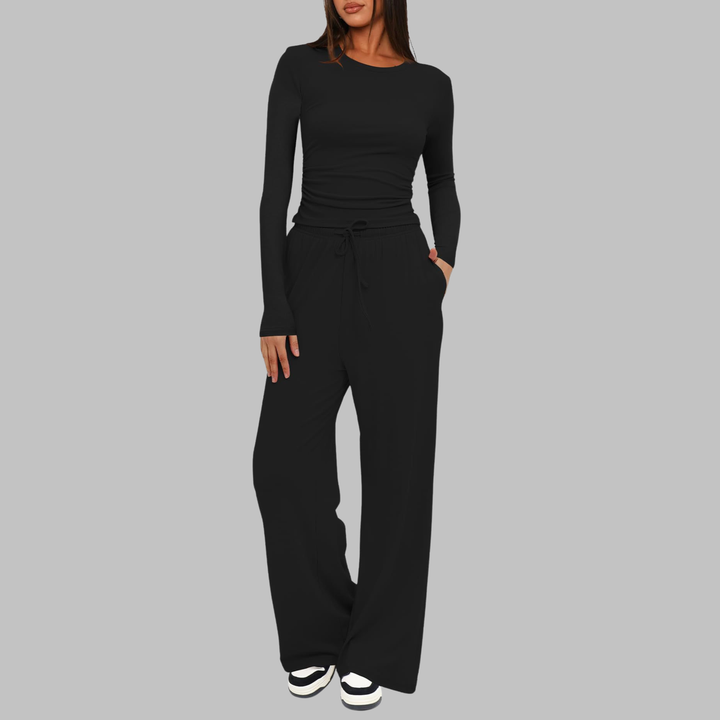 JANNY™ - Cozy Long Sleeve Top & Flowing Wide Leg Pants Set