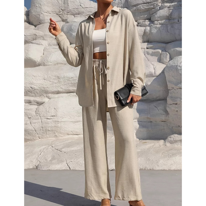 VANORA™ – Matching Set: Cozy Long Sleeve Blouse and Trousers