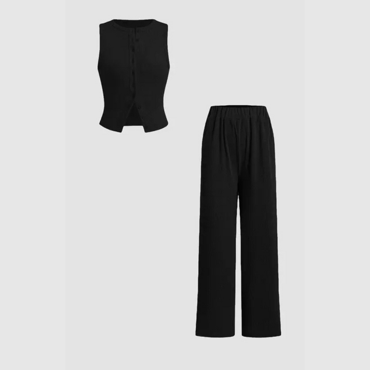 CLAIRE™ - Stylish Ribbed Button Tank and Pant Set