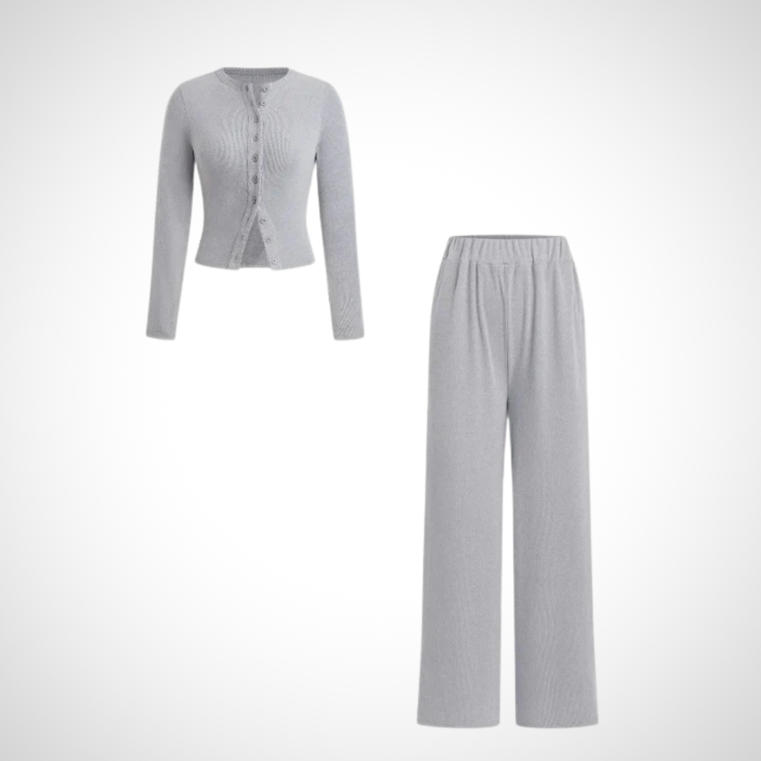 COLY™ - Comfy Button-Up Long Sleeve Top & Pants Set