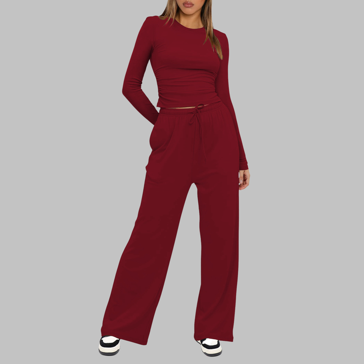 JANNY™ - Cozy Long Sleeve Top & Flowing Wide Leg Pants Set