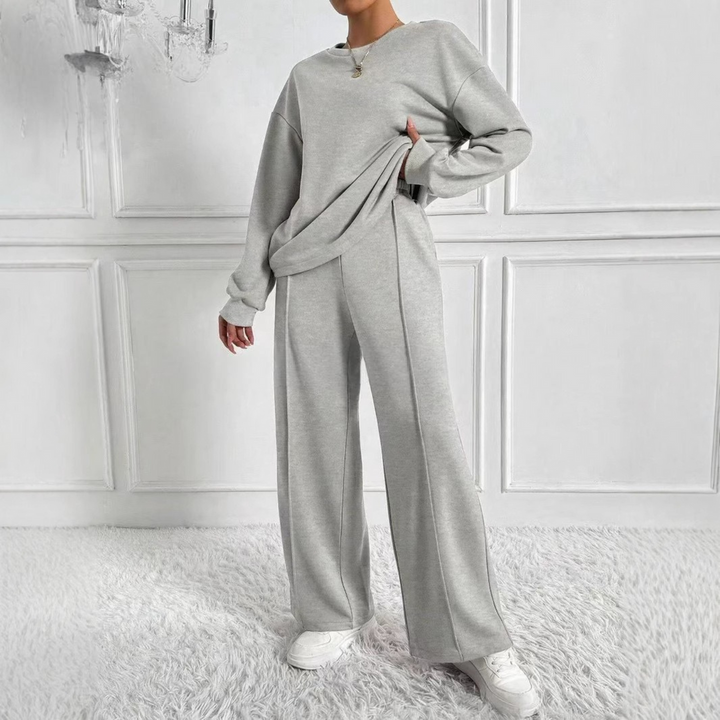 AMBRA™ - Cozy Long Sleeve Sweatshirt and High-Waisted Pants Set