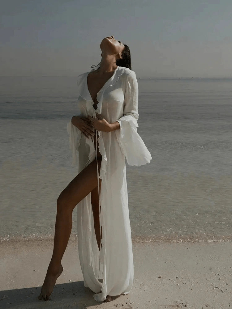 Celeste Sheer Ruffle Beach Cover-Up