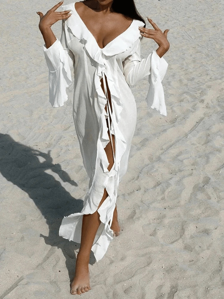 Celeste Sheer Ruffle Beach Cover-Up