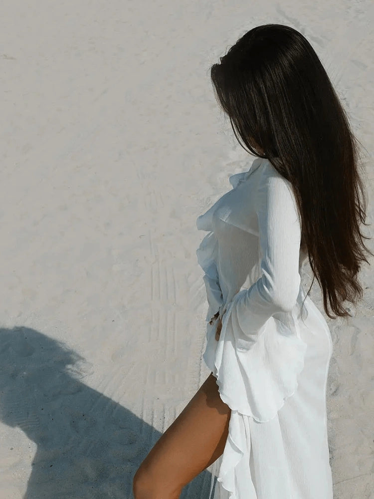 Celeste Sheer Ruffle Beach Cover-Up