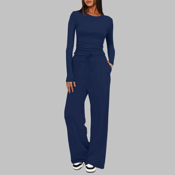 JANNY™ - Cozy Long Sleeve Top & Flowing Wide Leg Pants Set