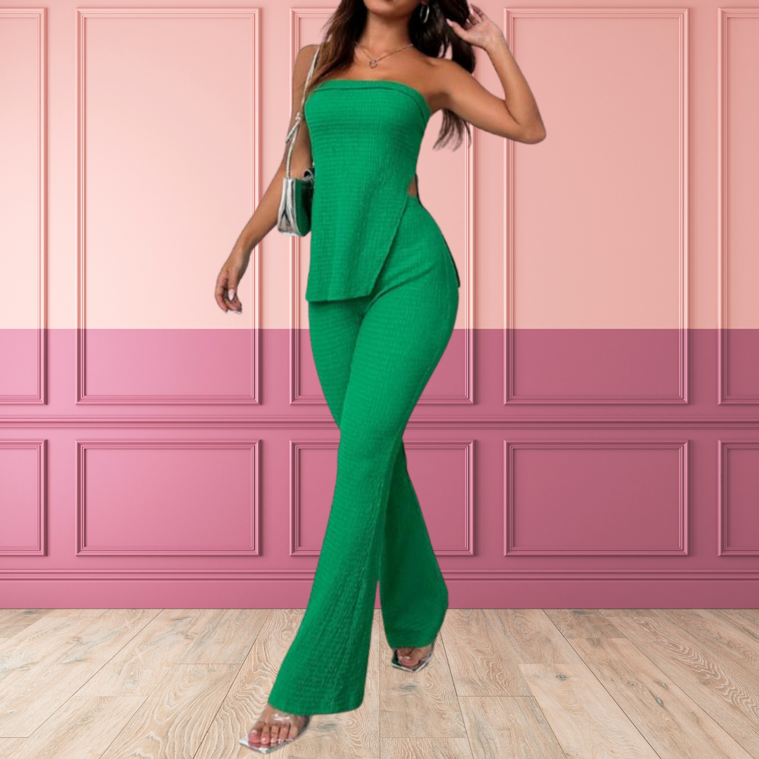 PEACHY™ - Stylish Split Hem Tube Top with Matching Waist Pants Set