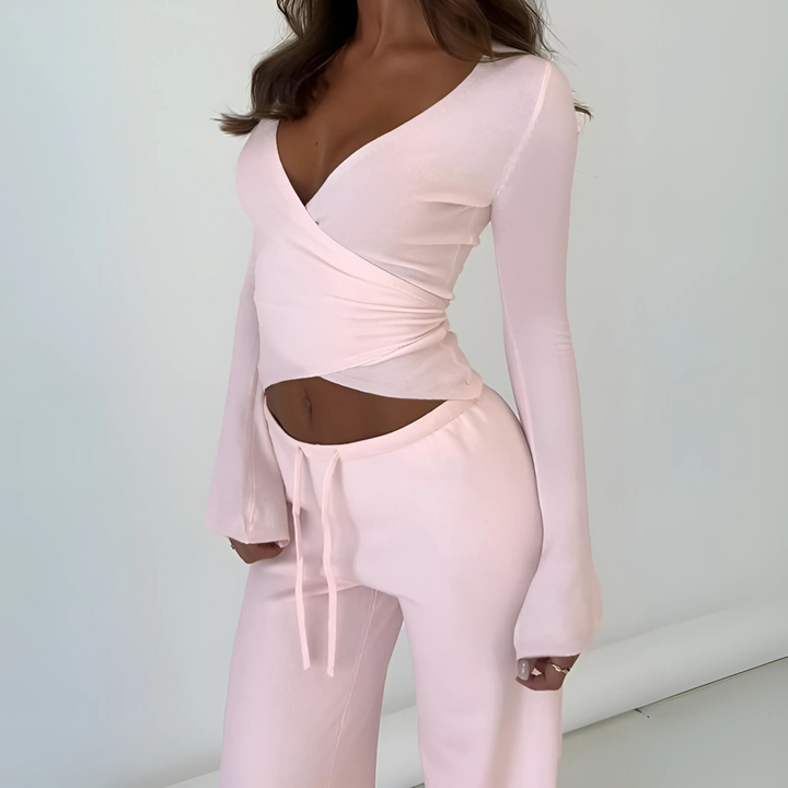LETISA™ - Chic V-Neck Long Sleeve Top and Coordinating Pants Set
