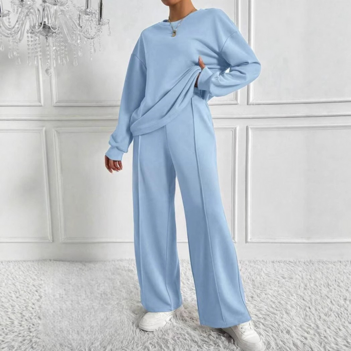 AMBRA™ - Cozy Long Sleeve Sweatshirt and High-Waisted Pants Set