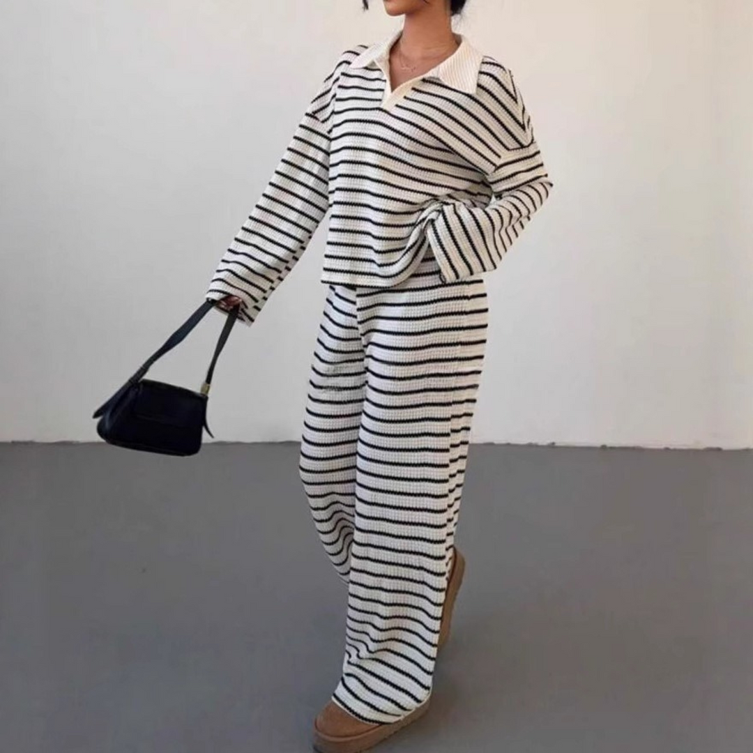INCI™ Striped V-Neck Long Sleeve Top and Pants Ensemble
