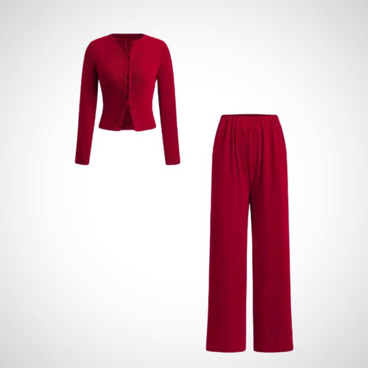 COLY™ - Comfy Button-Up Long Sleeve Top & Pants Set