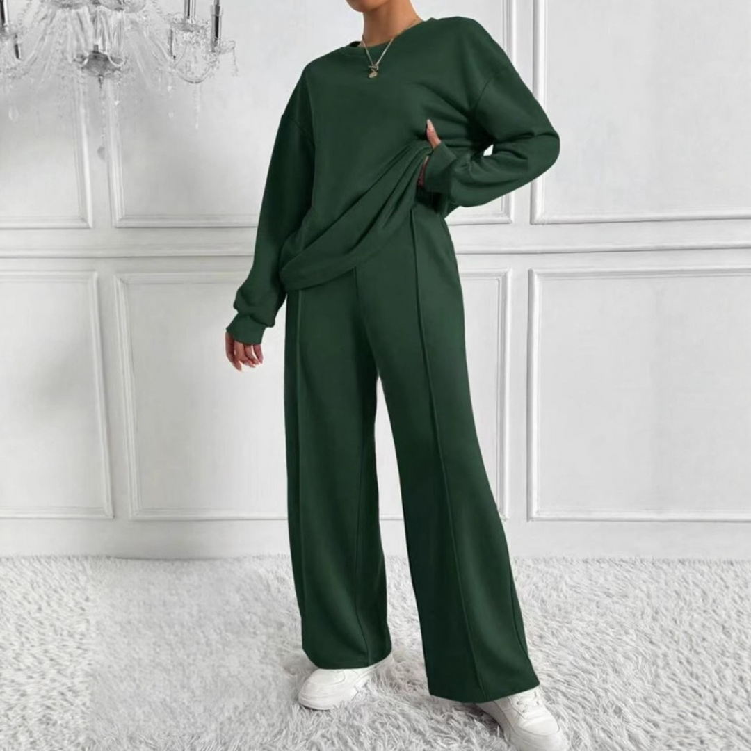 AMBRA™ - Cozy Long Sleeve Sweatshirt and High-Waisted Pants Set