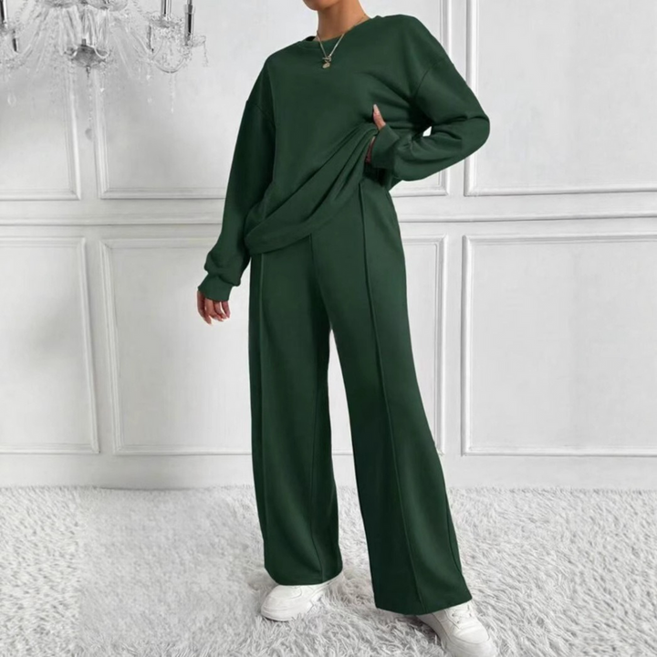 AMBRA™ - Cozy Long Sleeve Sweatshirt and High-Waisted Pants Set