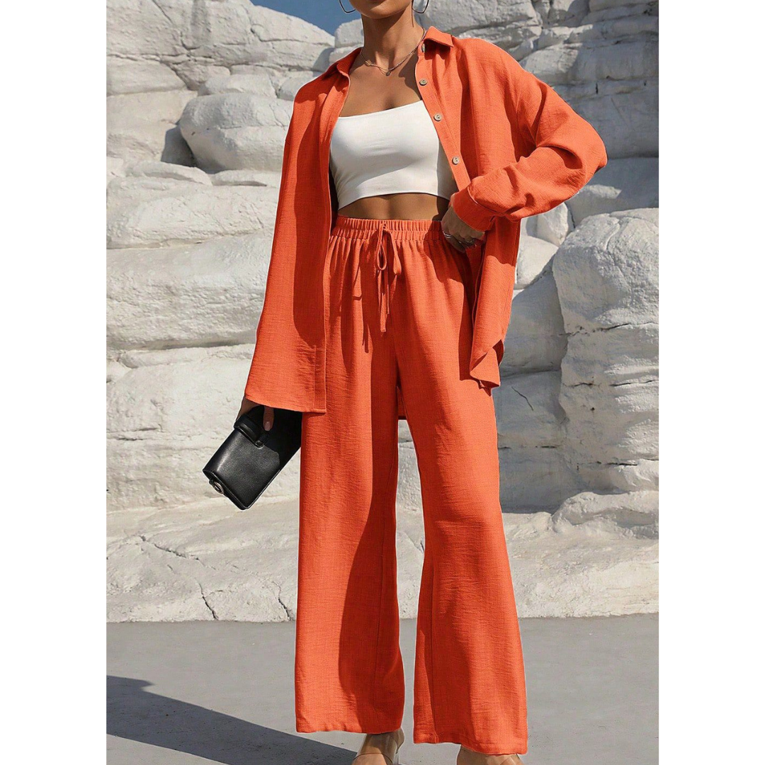 VANORA™ – Matching Set: Cozy Long Sleeve Blouse and Trousers