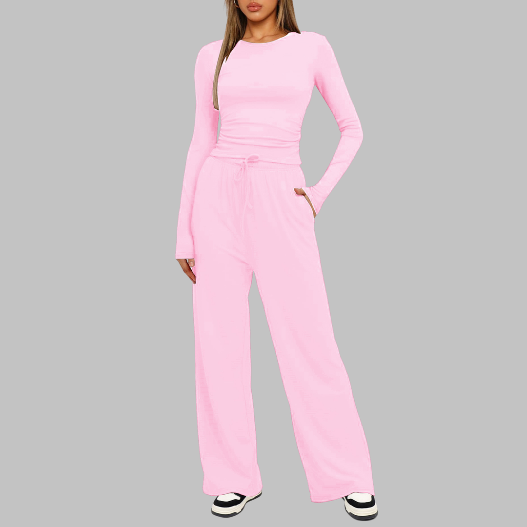 JANNY™ - Cozy Long Sleeve Top & Flowing Wide Leg Pants Set