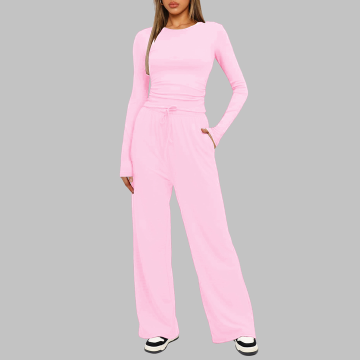 JANNY™ - Cozy Long Sleeve Top & Flowing Wide Leg Pants Set