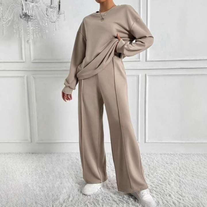 AMBRA™ - Cozy Long Sleeve Sweatshirt and High-Waisted Pants Set