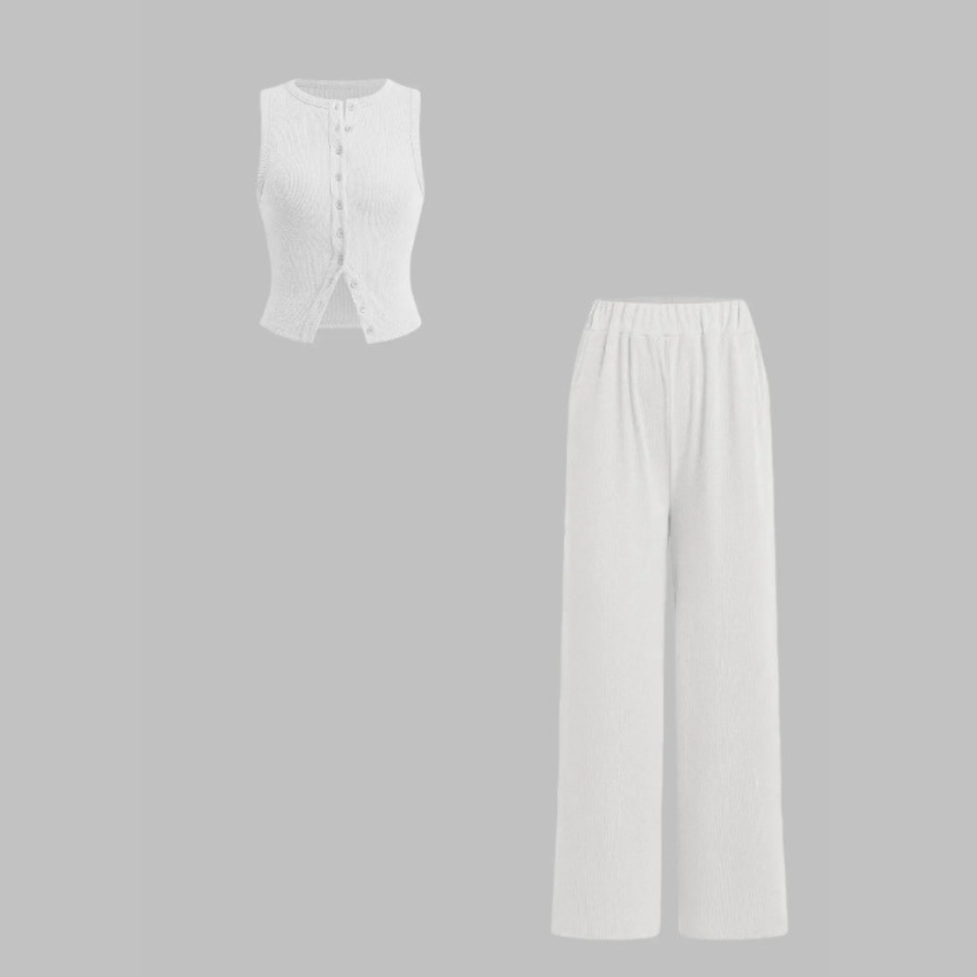 CLAIRE™ - Stylish Ribbed Button Tank and Pant Set