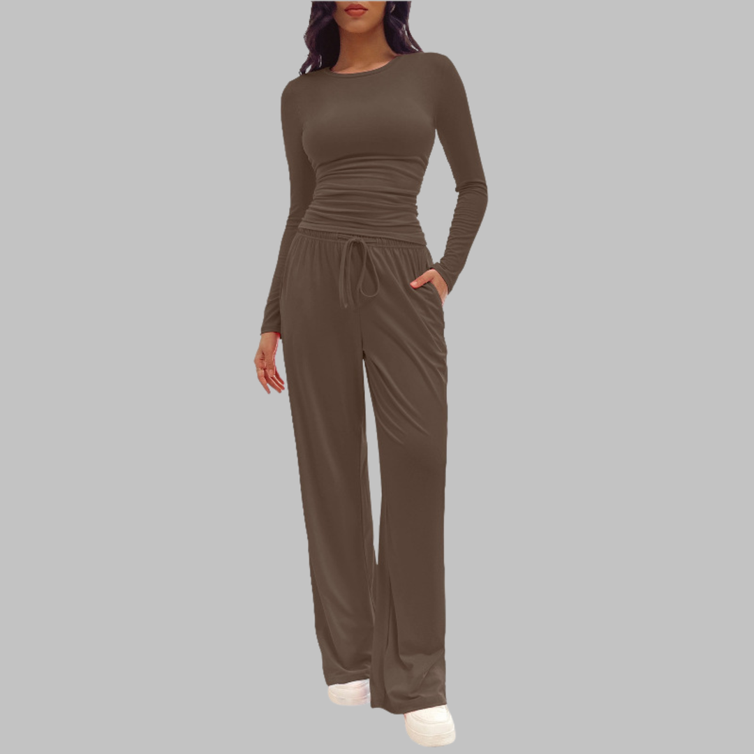JANNY™ - Cozy Long Sleeve Top & Flowing Wide Leg Pants Set