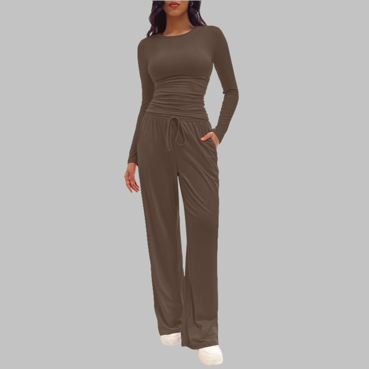 JANNY™ - Cozy Long Sleeve Top & Flowing Wide Leg Pants Set