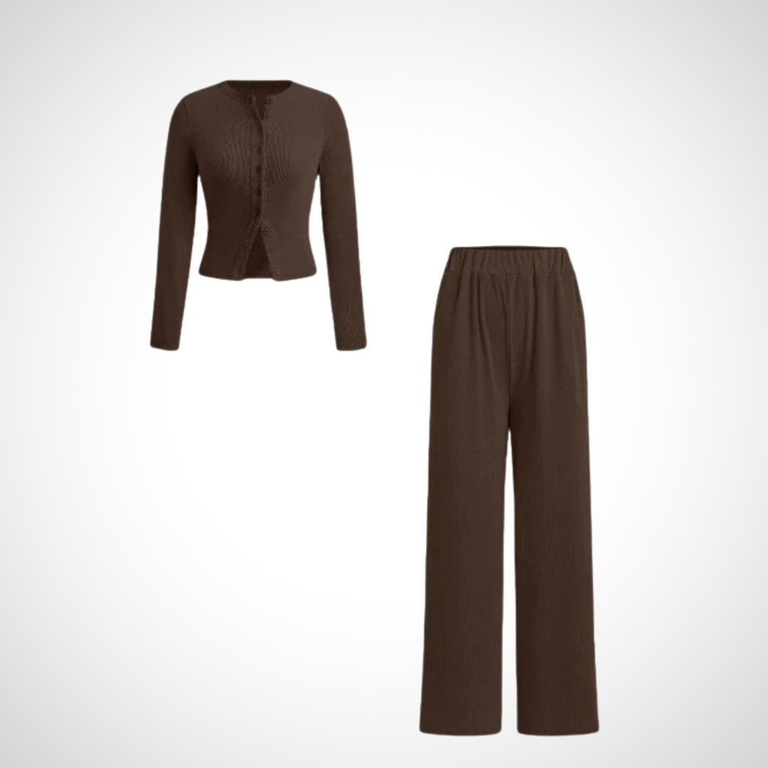 COLY™ - Comfy Button-Up Long Sleeve Top & Pants Set