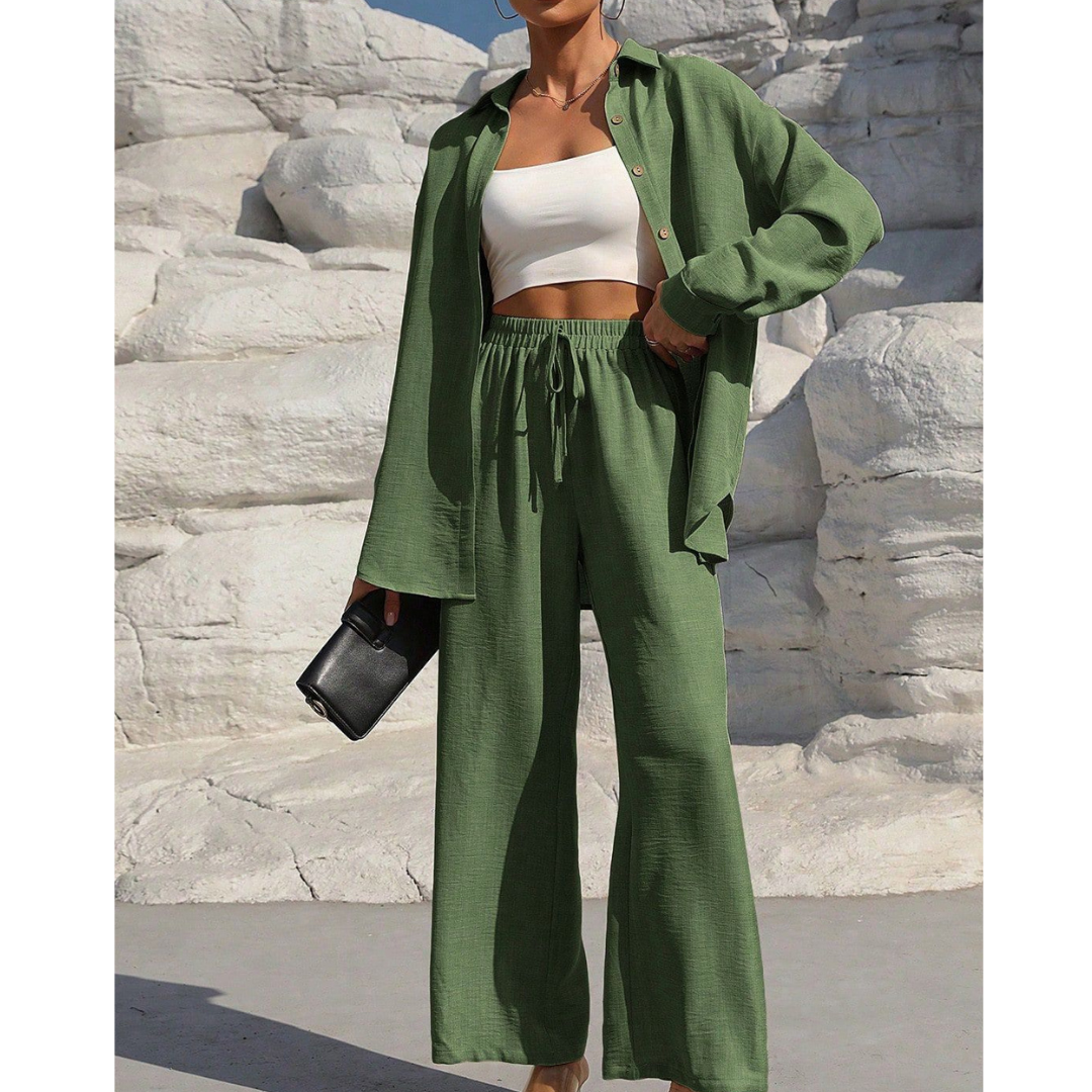 VANORA™ – Matching Set: Cozy Long Sleeve Blouse and Trousers