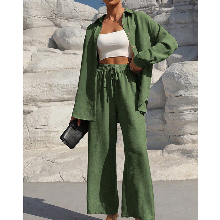 VANORA™ – Matching Set: Cozy Long Sleeve Blouse and Trousers