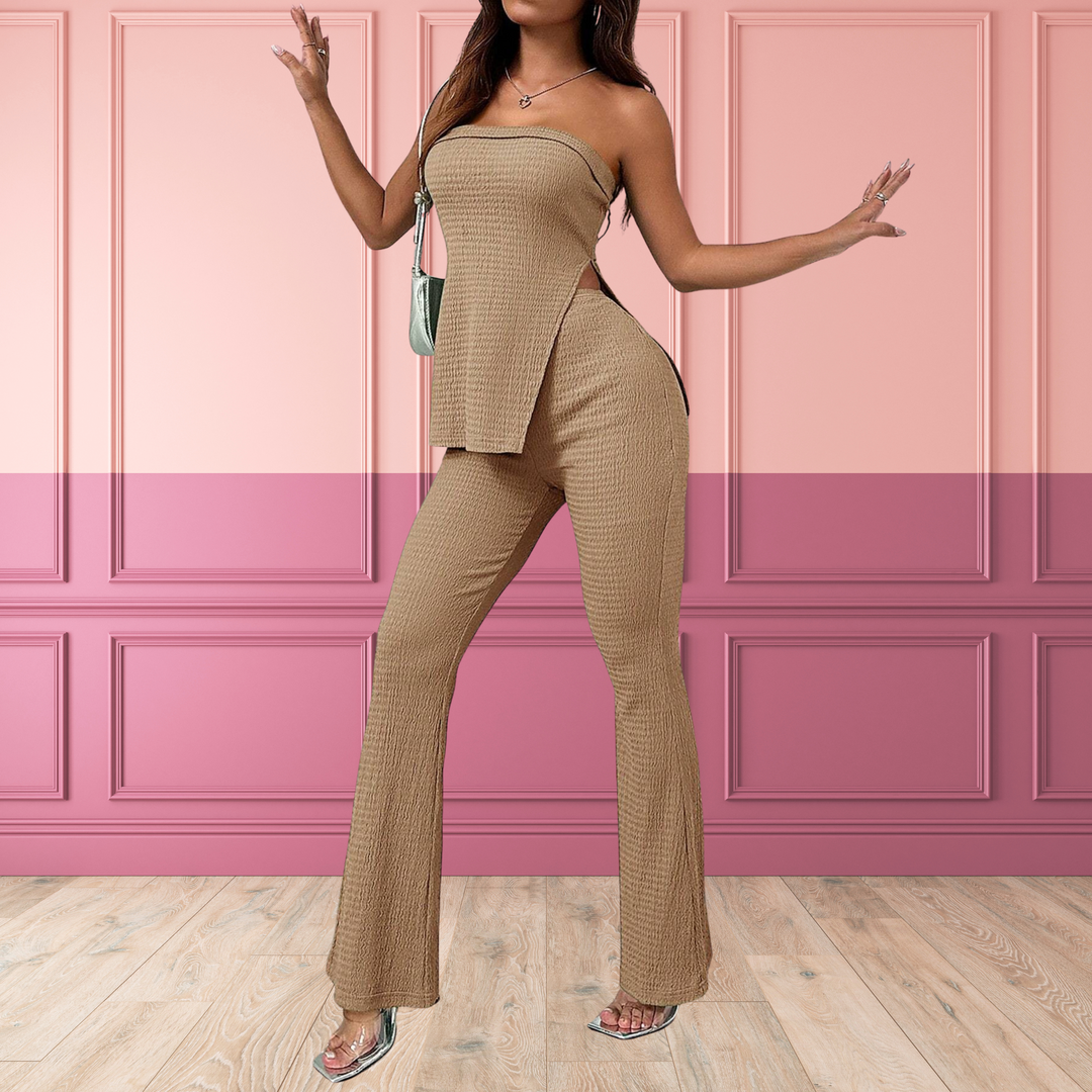 PEACHY™ - Stylish Split Hem Tube Top with Matching Waist Pants Set