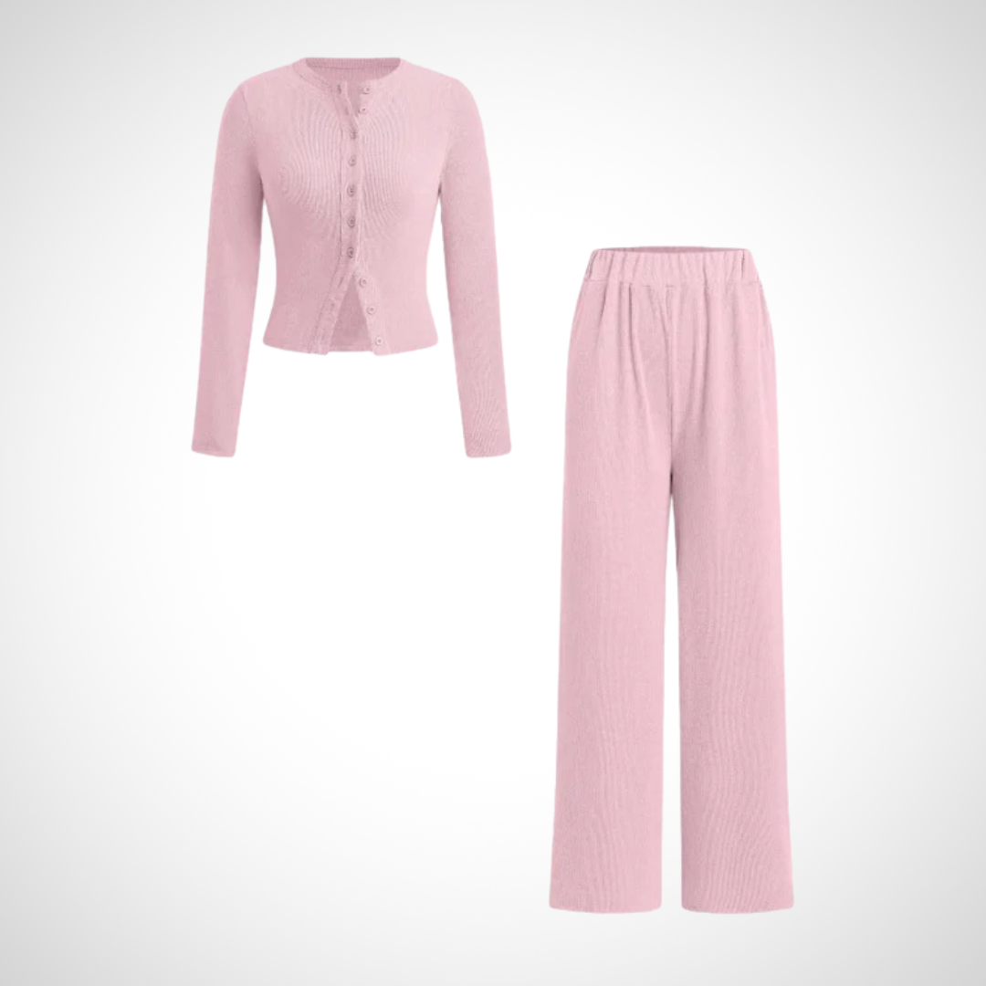 COLY™ - Comfy Button-Up Long Sleeve Top & Pants Set