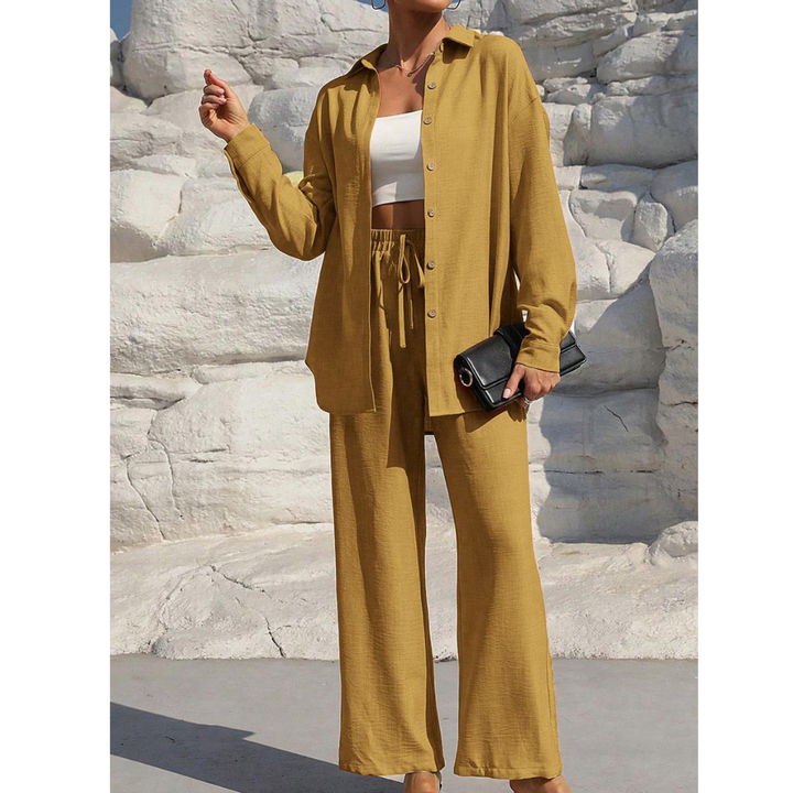 VANORA™ – Matching Set: Cozy Long Sleeve Blouse and Trousers