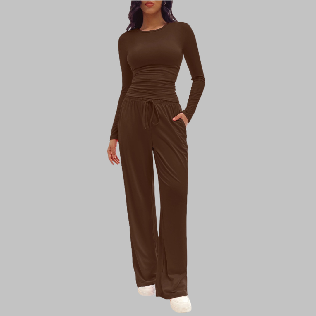 JANNY™ - Cozy Long Sleeve Top & Flowing Wide Leg Pants Set
