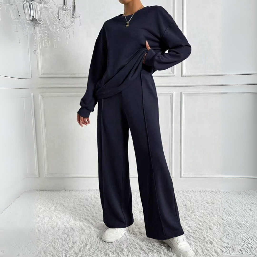 AMBRA™ - Cozy Long Sleeve Sweatshirt and High-Waisted Pants Set