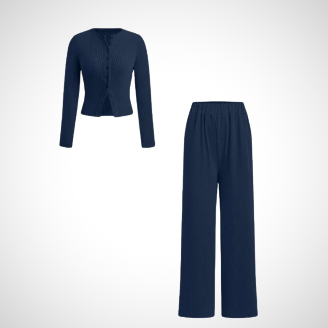 COLY™ - Comfy Button-Up Long Sleeve Top & Pants Set