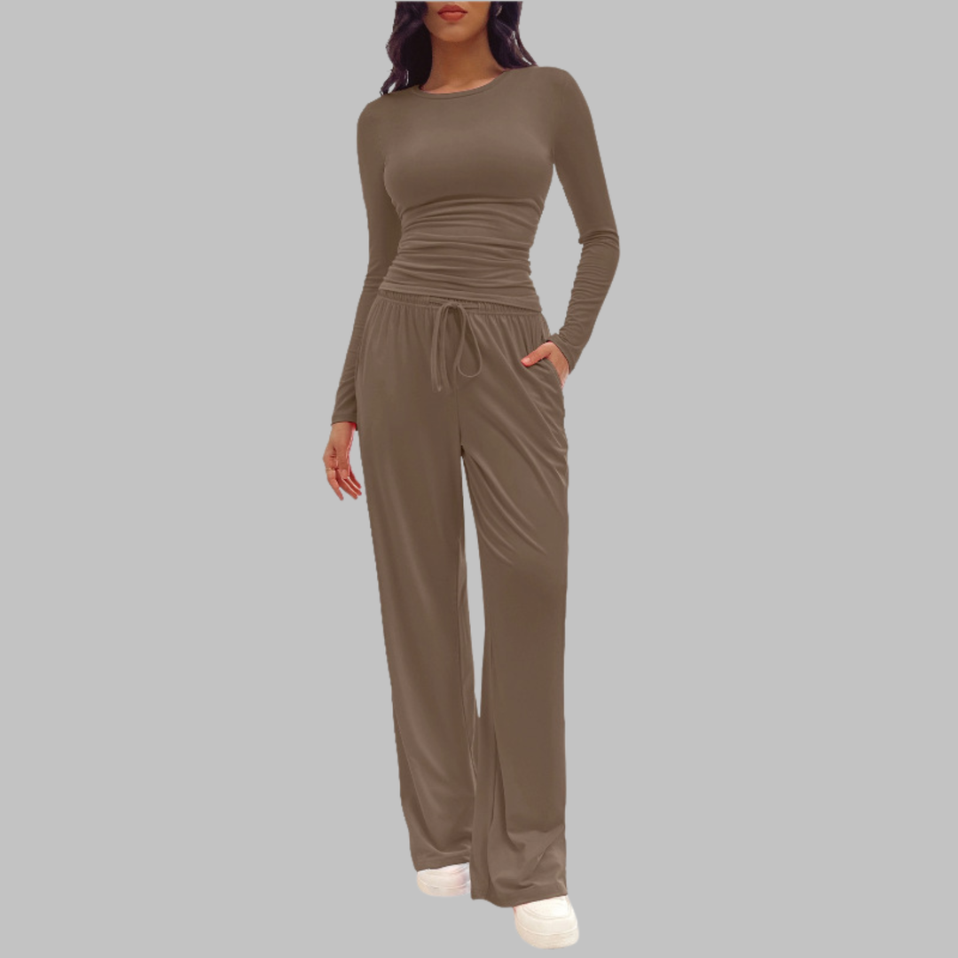 JANNY™ - Cozy Long Sleeve Top & Flowing Wide Leg Pants Set