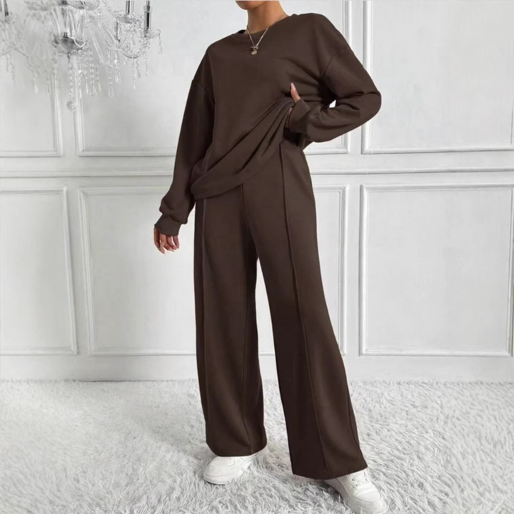 AMBRA™ - Cozy Long Sleeve Sweatshirt and High-Waisted Pants Set